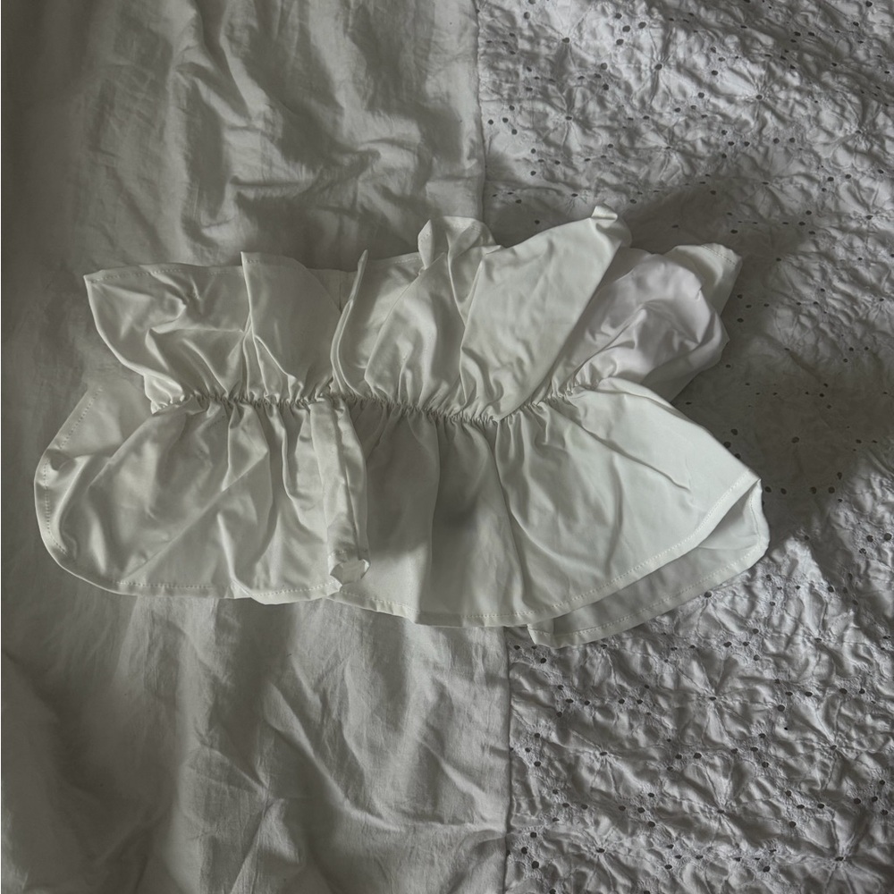 White Ruffled strapless Top